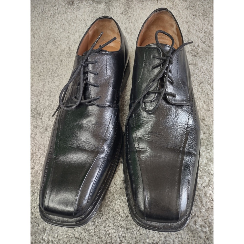 Johnston & Murphy  Mens Size‎ 11.5 M Black Leather Apron Toe Dress Shoes 20-6461